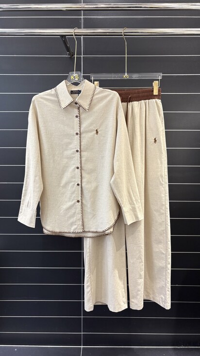 Polo Ralph Lauren Pants - Polo Ralph Lauren khaki-colored shirt and pants cotton and linen suit